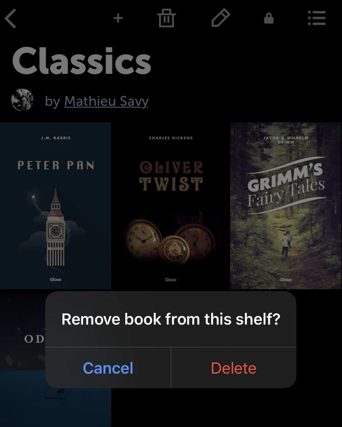 Delete a book on iOS.