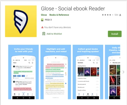 The Glose app on the Google Play Store.